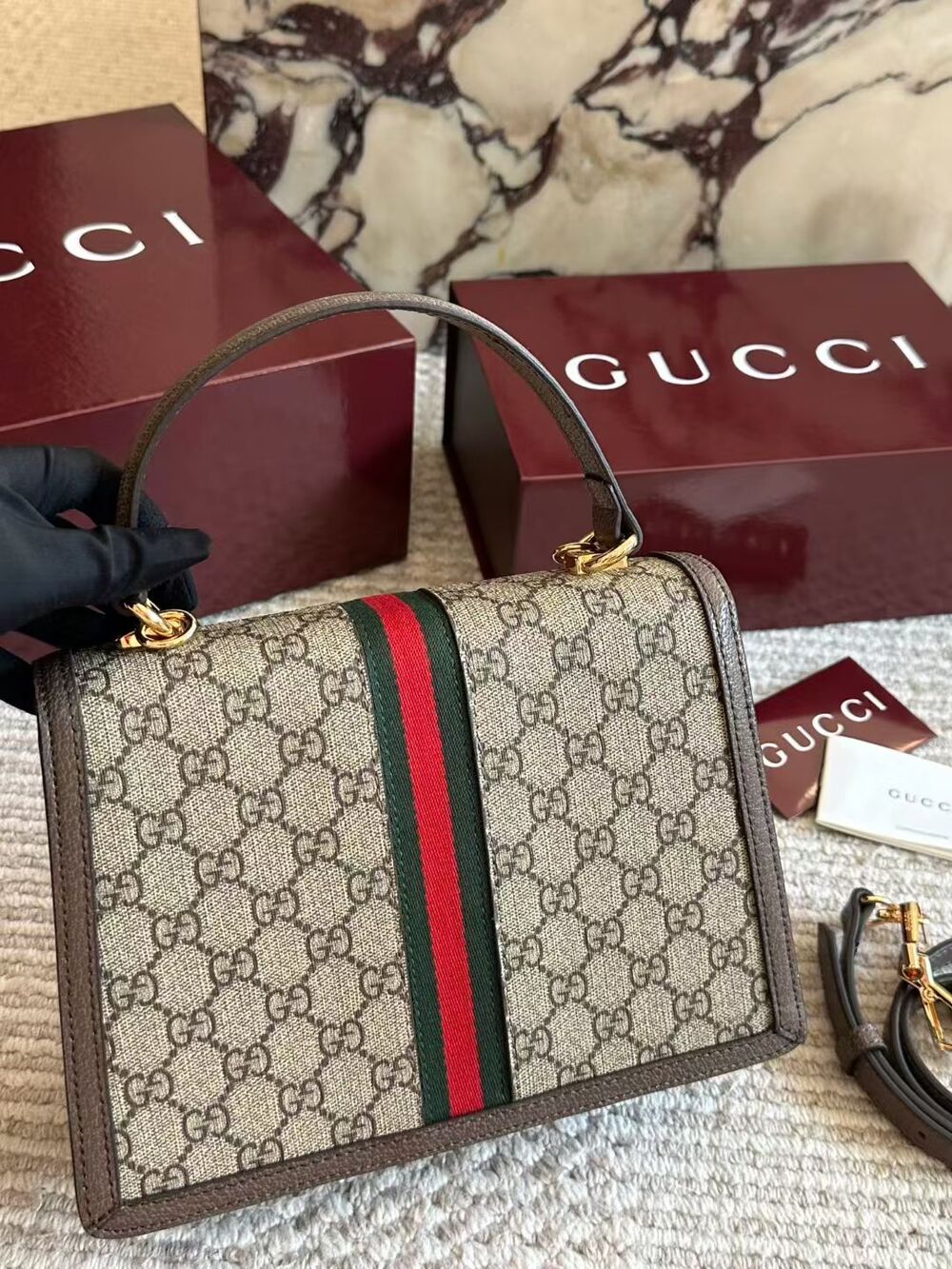 Gucci Ophidia GG Top Handle Crossbody Handbag